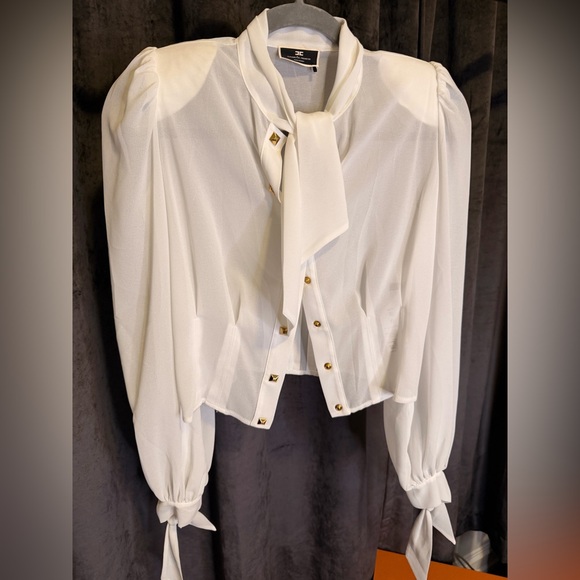 elisabetta franchi Tops - Elisabetta Franchi Chic White Blouse with Gold Button Details